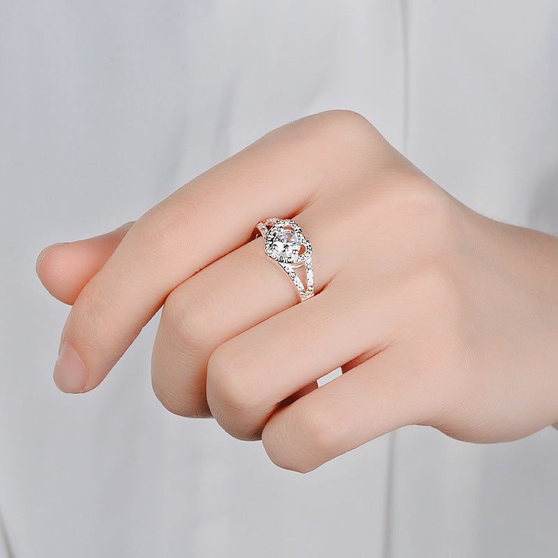 Venta al por mayor Corazón Diamante Anillos Plateados Cobre